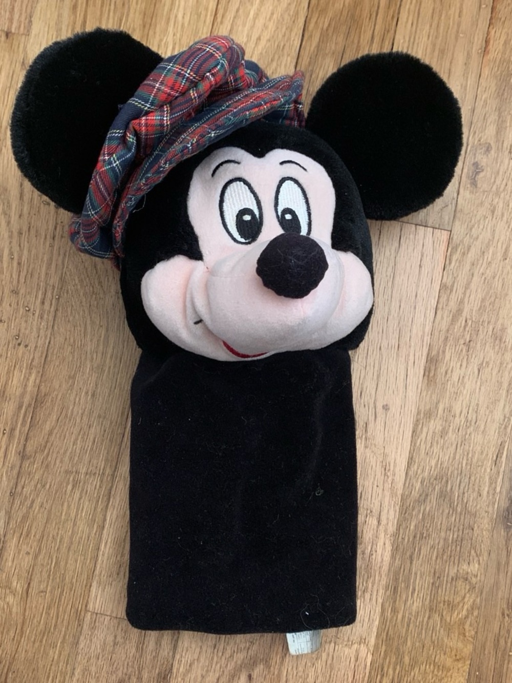 Plush Mickey Mouse golf club cover with Plaid Hat - Black & Red
